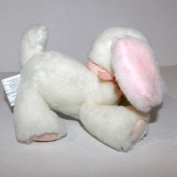 VTG 1989 Kinder GUND White Pink Plush Stuffed Rattle Puppy Dog 7" Baby Lovey - Picture 3 of 8